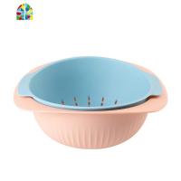 创意双层塑料撞色加厚水果盆淘米篮收纳筐厨房多功能洗菜盆 FENGHOU 藕粉蓝洗菜篮洗菜篮