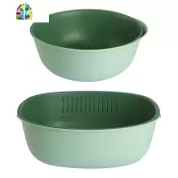 双层家用洗菜蓝子大号塑料沥水篮水果菜筐厨房多功能 FENGHOU 圆款清晰蓝白洗菜篮洗菜篮