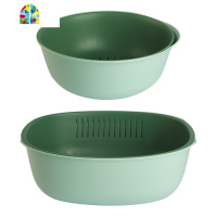 双层家用洗菜蓝子大号塑料沥水篮水果菜筐厨房多功能 FENGHOU 长款活力蓝黄洗菜篮洗菜篮