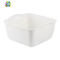 日式加大厨房双层洗菜盆2件套 客厅水果盘家用塑料菜篮子 FENGHOU 灰色方形小号洗菜篮洗菜篮