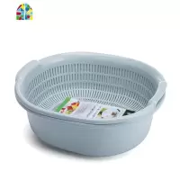 双层洗菜篮子塑料厨房多功能洗菜盆洗水果篮家用果盘小号 FENGHOU 北欧蓝