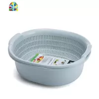 双层洗菜篮子塑料厨房多功能洗菜盆洗水果篮家用果盘小号 FENGHOU 升级款-北欧绿+淘米盆(绿)