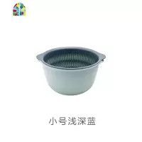 双层分隔镂空洗菜篮家用蔬菜沥水筛厨房水果收纳篮子洗菜盆 FENGHOU 小号浅深蓝