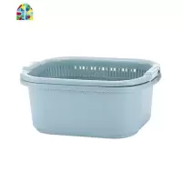 双层镂空水果盆塑料厨房洗水果家用水果篮创意洗菜篮洗菜盆 FENGHOU 北欧蓝