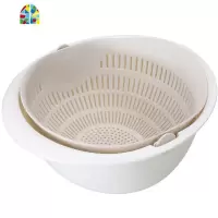 洗菜篮淘米盆沥水洗水果盆果盘双层旋转家用洗菜盆厨房淘米篮细孔 FENGHOU 白色