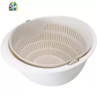 洗菜篮淘米盆沥水洗水果盆果盘双层旋转家用洗菜盆厨房淘米篮细孔 FENGHOU 米色
