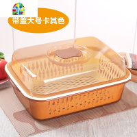 。加厚双层洗菜盆蓝子家用厨房水塑料带盖日长方形淘菜盆 FENGHOU 灰色(小号带盖)洗菜篮洗菜篮