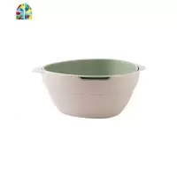 北欧双层洗菜盆厨房水多功能厨房用品置物架滤水篮水果盘 FENGHOU 浅灰+深绿—圆孔洗菜篮洗菜篮
