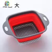 可折叠菜篮子厨房塑料洗菜盆长方形创意菜漏水果客厅 FENGHOU 圆形红色小号洗菜篮洗菜篮