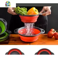 2件套折叠水盆+沥水盆洗水果盘果篮洗菜盆硅胶折叠家用厨房 FENGHOU 红色(大密底水盆+小)洗菜篮洗菜篮