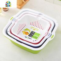 多功能双层沥水篮洗菜蓝子塑料盆客厅汲厨房水果盘大号筐家用 FENGHOU 混色大中小3件套洗菜篮洗菜篮