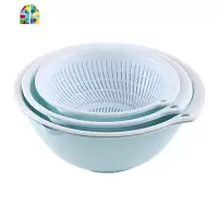沥水篮水果盆洗菜篮子创意双层厨房家用果盆子客厅塑料淘米篮 FENGHOU 圆形3件套[蓝色6个]收藏加购送洗碗布
