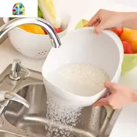 加厚淘米篮洗菜盆塑料洗米篮家用淘米箩创意水果沥水筐洗米筛 FENGHOU 大号白色加厚款洗菜篮洗菜篮