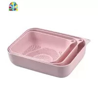 三层塑料套装家用洗菜篮洗水果沥水淘米果盘收纳篮洗菜盆 FENGHOU 蓝色三件套