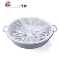 厨房火锅食材拼盘创意双层肉类果蔬菜洗菜盆洗菜篮子分装盆 FENGHOU 北欧绿3件套