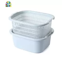 双层洗菜篮漏盆塑料洗菜篮子厨房漏水篮洗菜盆水果盆 FENGHOU 北欧蓝