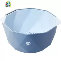 厨房创意圆形加厚家用双层清洗水果漏盘盆洗菜盆淘米篮小孔 FENGHOU 蓝色大小号两只装[双层加厚]洗菜篮洗菜篮