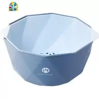 厨房创意圆形加厚家用双层清洗水果漏盘盆洗菜盆淘米篮小孔 FENGHOU 蓝色小号[双层加厚]洗菜篮洗菜篮