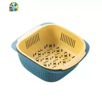 双层洗菜盆家用圆形洗水果盆厨房塑料果盘蔬菜收纳筐 FENGHOU 小号深蓝洗菜篮洗菜篮