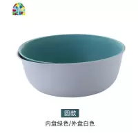 创意厨房洗菜篮客厅水果盆双层塑料沥水篮加厚多功能家用水果盘子 FENGHOU 绿白圆款