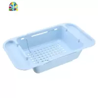 加深厨房可伸缩水多功能塑料碗碟架洗菜盆水果蔬菜滤水篮 FENGHOU 浅蓝-可伸缩洗菜篮洗菜篮