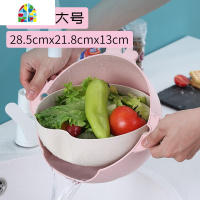 双层洗菜盆洗菜旋转菜筐厨房客厅创意家用水果盘漏水盘 FENGHOU 360度绿(大号)+水果套装三件套洗菜篮洗菜篮