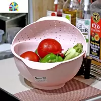 百货厨房翻盖滤水篮翻盖式沥水篮淘米洗菜水果塑料盆篮 FENGHOU 粉色洗菜篮洗菜篮