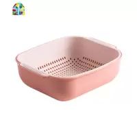 塑料洗菜篮水果盆洗水果家用圆形水果篮厨房洗菜盆 FENGHOU 方形粉色小号