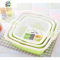 家用双层塑料洗菜篮沥水厨房客厅洗菜盆创意水果盘漏水篮 FENGHOU 大中小全粉色[推荐购买]