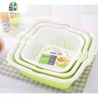 家用双层塑料洗菜篮沥水厨房客厅洗菜盆创意水果盘漏水篮 FENGHOU 大中小全粉色[推荐购买]