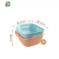 双层家用塑料洗菜篮洗水果厨房淘菜洗菜盆密孔多用篮 FENGHOU 大号深蓝(食品级材质)