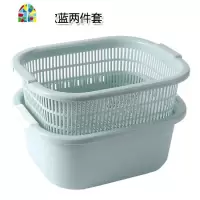 厨房洗菜盆 双层塑料洗水果篮洗菜菜篮子淘菜盆 FENGHOU 北欧绿小号两件套洗菜篮洗菜篮