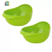 加厚圆形水果篮大小号洗菜篮子厨房沥水迷你塑料筛子淘米器盆 FENGHOU 大号-(蓝色)2个装