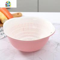 新款双层洗菜篮加厚厨房沥水篮子客厅家用水果盘漏盆塑料盆 FENGHOU [新加厚双层]北欧粉双层小号
