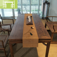 逸家伴侣老榆木茶桌椅组合北美黑胡桃实木茶台新中式书法桌茶楼桌椅 禅意书桌