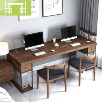 逸家伴侣美式实木书桌书柜一体简约现代家用双人电脑桌学习桌办公桌子定制