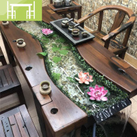 逸家伴侣老船木茶桌椅组合循环禅意流水养鱼茶台实木新中式功夫茶几泡茶桌