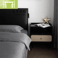 逸家伴侣北欧藤编床头柜实木卧室轻奢储物柜床边柜简约现代收纳柜沙发发柜