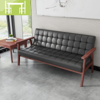 逸家伴侣中式会客沙发茶几组合套装办公室简易皮沙发三人位简约休闲实木椅