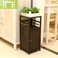 逸家伴侣简约藤编收纳柜简易床头柜花架电话架带拉双层置物架小书架