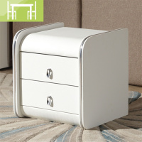 逸家伴侣皮质床头柜简约现代软包白实木色带锁欧式迷你小卧室床边储物角柜