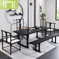 逸家伴侣实木新中式禅意茶桌椅组合简约家用黑色小茶台办公室功夫泡茶桌茶几