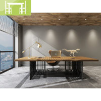 逸家伴侣工业风实木书桌简约现代笔记本电脑桌北欧办公桌老板大板长会议桌