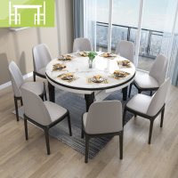 逸家伴侣大理石餐桌白色实木餐桌椅组合可伸缩折叠圆桌小户型现代简约家用