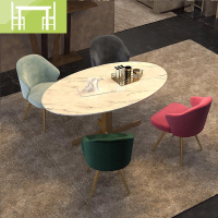 逸家伴侣现代大理石餐桌家用小户型饭桌椭圆形轻奢铁艺餐台北欧餐桌椅组合