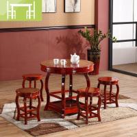 逸家伴侣实木面馆餐饮甜品云石圆形小吃店桌椅快餐桌大理石饭店圆桌子组合