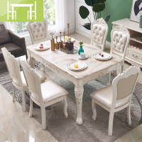 逸家伴侣喔木居 欧式大理石实木餐桌椅组合简约现代长方形家用小户型餐桌