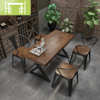 逸家伴侣复古酒吧烧烤吧音乐餐厅工业风实木餐桌长方形铁艺咖啡厅桌椅组合餐台