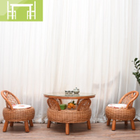 逸家伴侣室内阳台藤椅小茶几三件套组合高靠背休闲桌椅五件套真藤竹藤卧室桌/桌椅套件