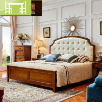 逸家伴侣美式全实木床软床卧室双床家具高脚胡桃色婚床1.8
